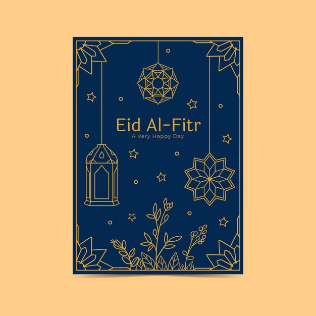 Hand drawn eid al-fitr greeting card template