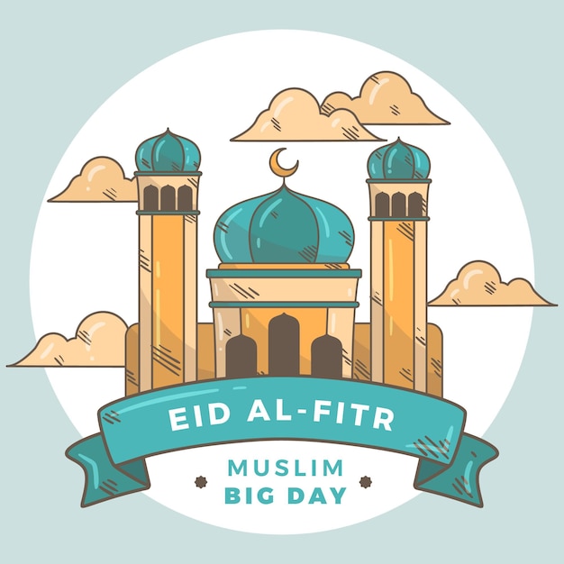 Hand drawn eid al-fitr - hari raya aidilfitri illustration