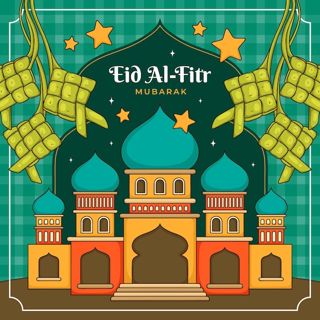 Hand drawn eid al-fitr - hari raya aidilfitri illustration