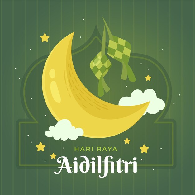 Hand drawn eid al-fitr - hari raya aidilfitri illustration