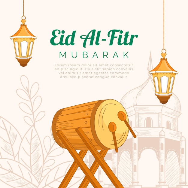 Vettore gratuito illustrazione disegnata a mano di eid al-fitr