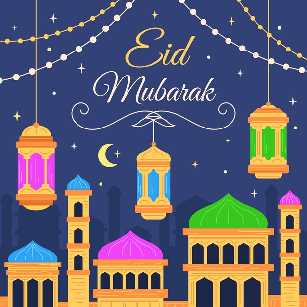 Vettore gratuito illustrazione disegnata a mano di eid al-fitr