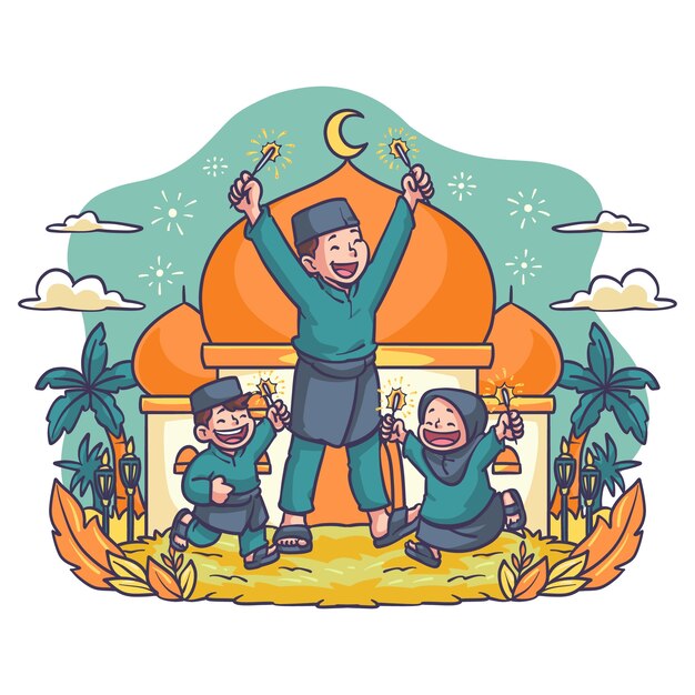 Hand drawn eid al-fitr illustration