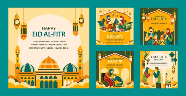 Free vector hand drawn eid al-fitr instagram posts collection