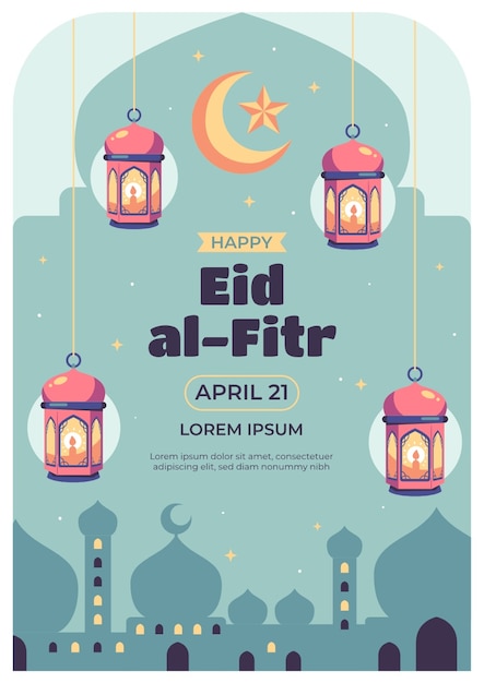 Vettore gratuito poster disegnato a mano per l'eid al-fitr