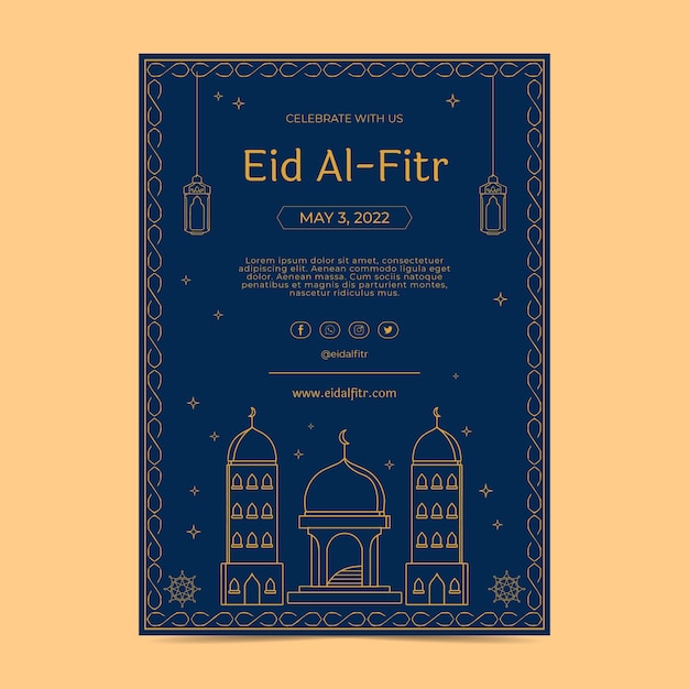 Hand drawn eid al-fitr vertical poster template