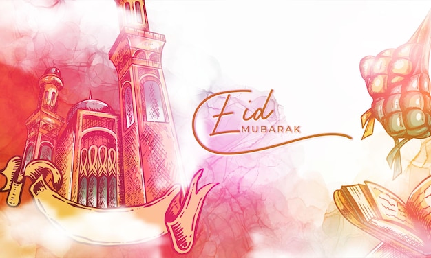 Illustrazione disegnata a mano di eid mubarak