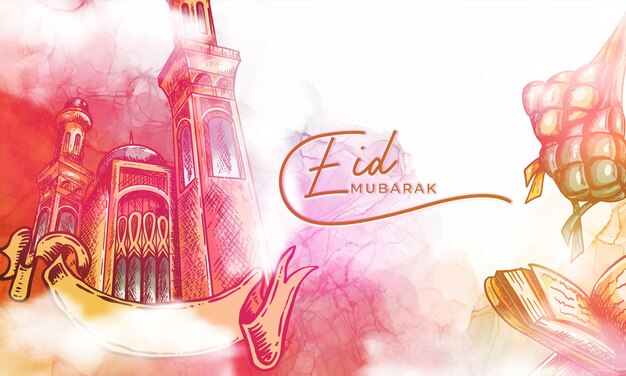 Hand drawn eid mubarak illustration