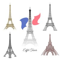 Hand drawn eiffel tower in paris vector. paris france tourism, tower architecture, landmark eiffel tower monument illustration
