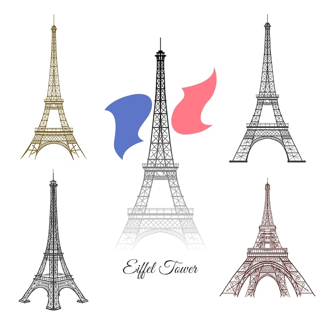 손으로 그린 파리 벡터에서 에펠 탑. 파리 프랑스 관광, 타워 건축, 랜드 마크 에펠 탑 기념물 그림