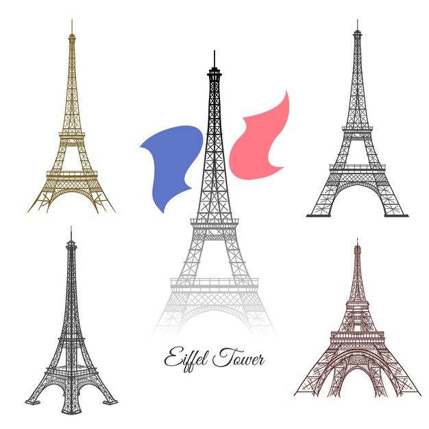 パリのベクトルの手描きエッフェル塔。パリフランス観光、塔建築、画期的なエッフェル塔記念碑のイラスト