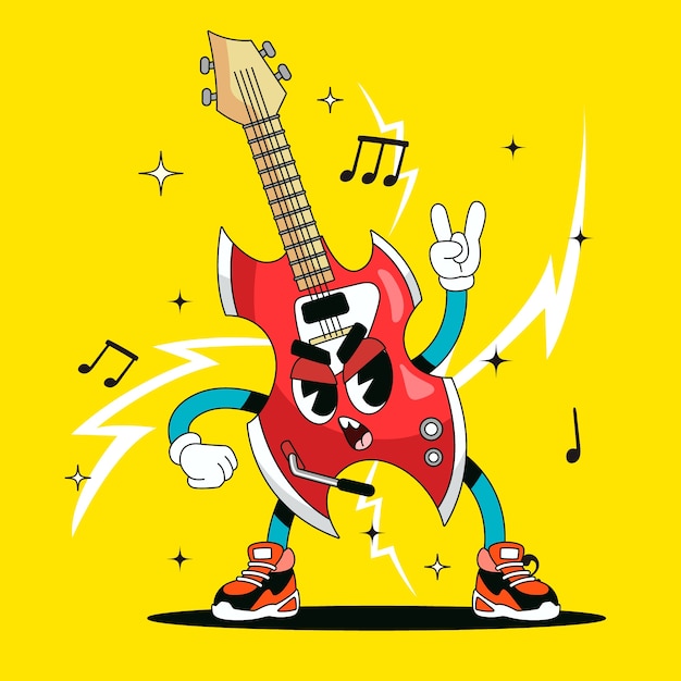 Hand drawn electric guitar cartoon illustration