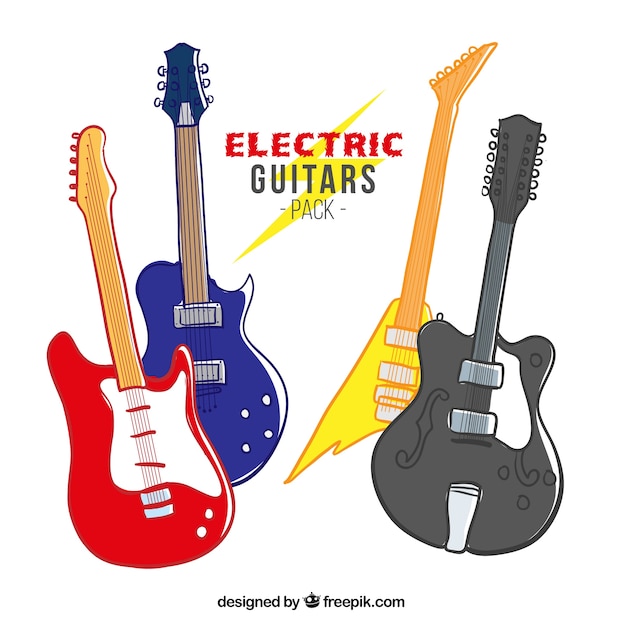 Vettore gratuito chitarre elettriche disegnate a mano pacco