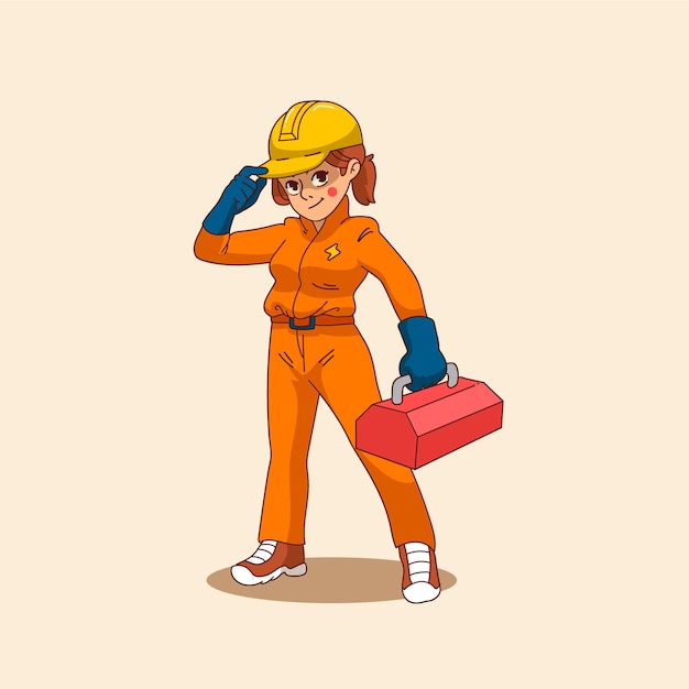 Hand drawn electrician cartoon illustration