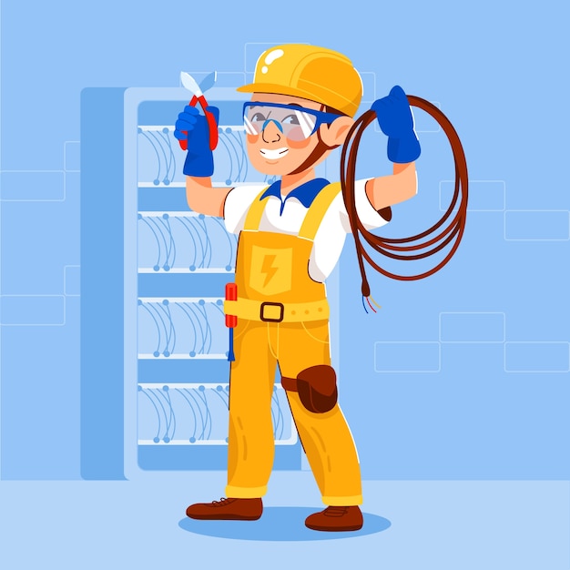 Free vector hand drawn electrician cartoon illustration