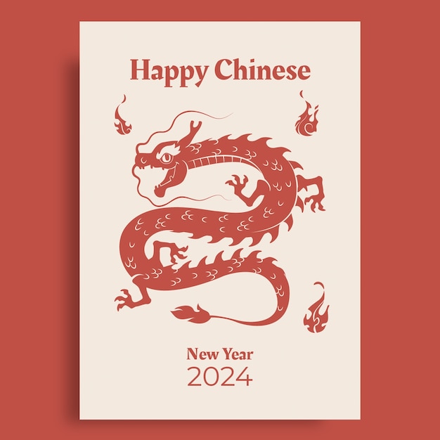 Free vector hand drawn elegant happy chinese new year of the dragon card