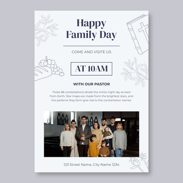 Free vector hand drawn elegant happy family day! church flyer