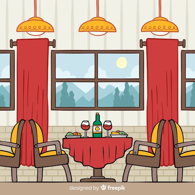 Hand drawn elegant restaurant interior