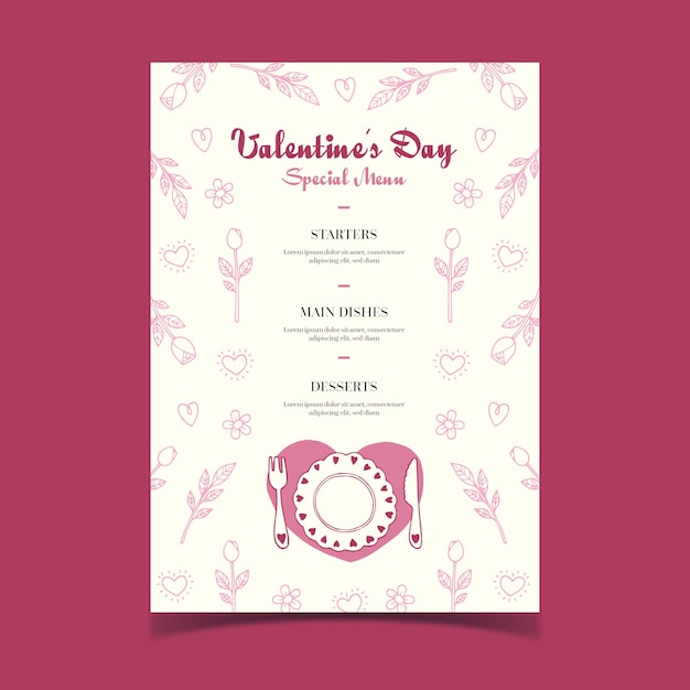 Hand drawn elegant restaurant menu for valentine's day