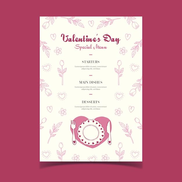 Menu ristorante elegante disegnato a mano per san valentino