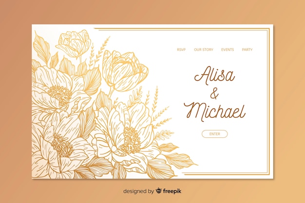 Hand drawn elegant wedding landing page template