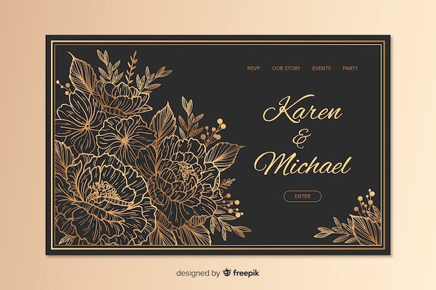 Hand drawn elegant wedding landing page template