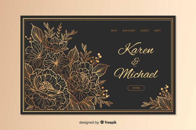 Hand drawn elegant wedding landing page template