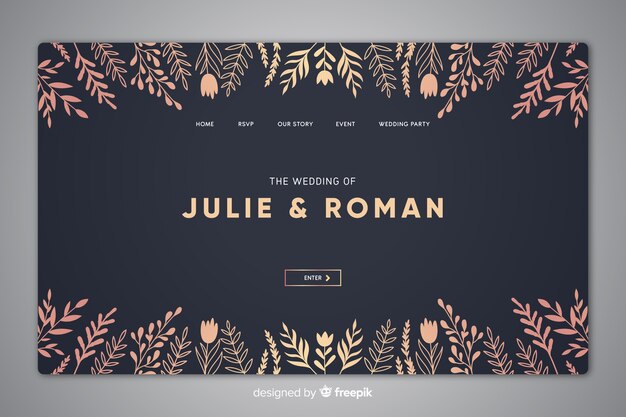 Hand drawn elegant wedding landing page template