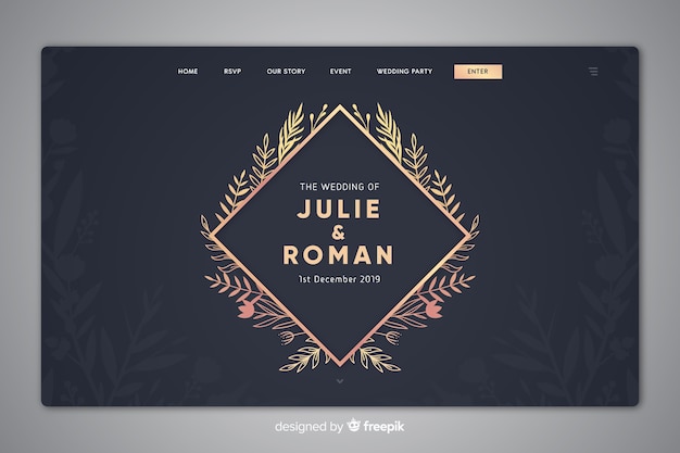 手描きのエレガントなウェディングランディングページテンプレート