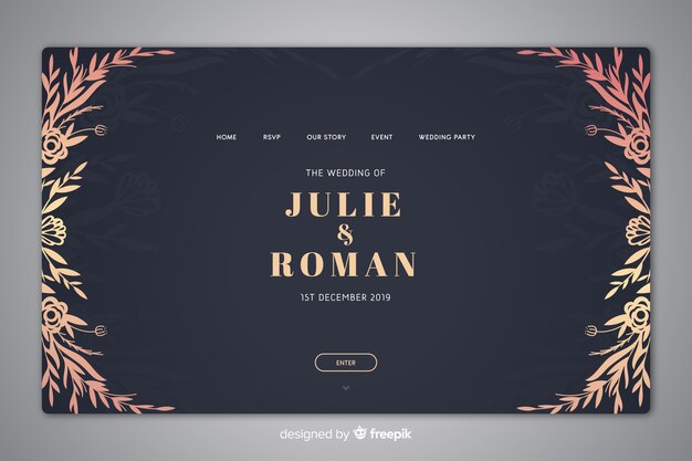 Hand drawn elegant wedding landing page template