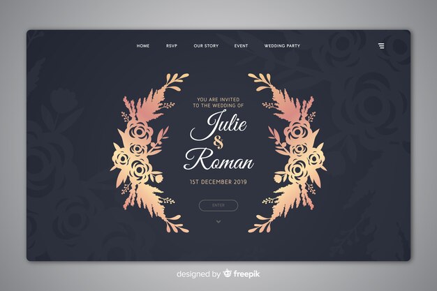 Hand drawn elegant wedding landing page template