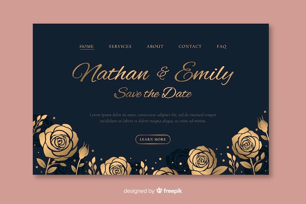 Hand drawn elegant wedding landing page template