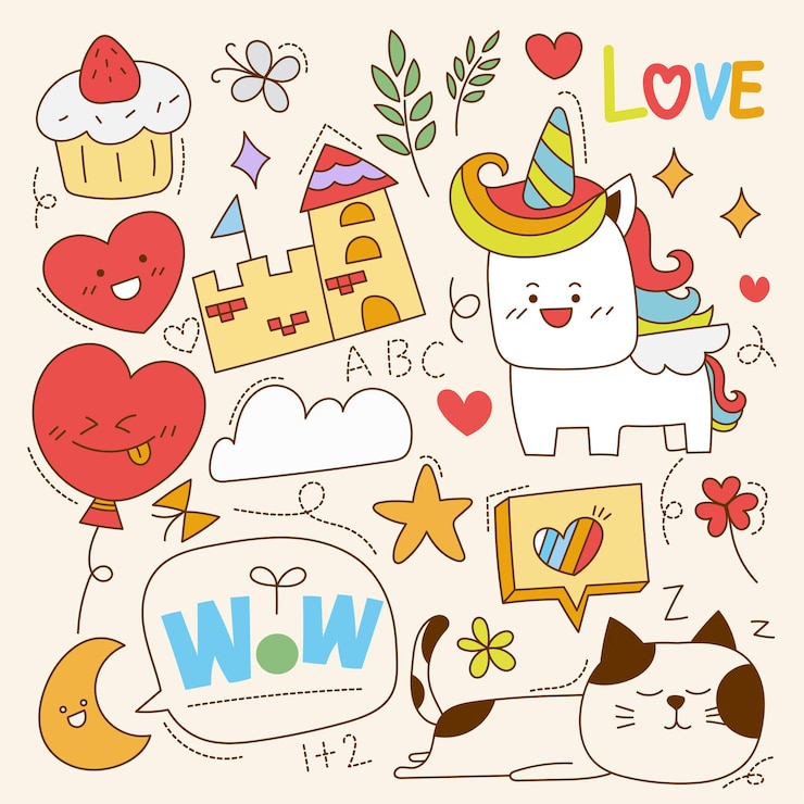 無料Vector 文字、動物、ベクトル要素の手描き要素。