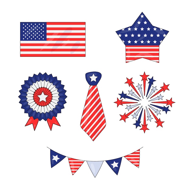 Free vector hand drawn elements collection for american 4th of july celebration