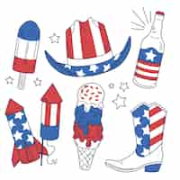 Free vector hand drawn elements collection for american 4th of july celebration