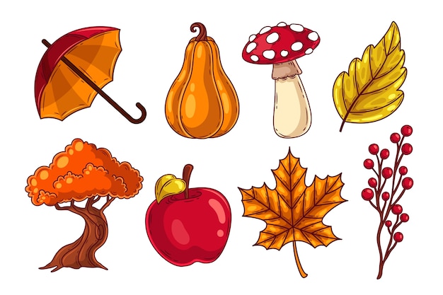 Free vector hand drawn elements collection for autumn celebration