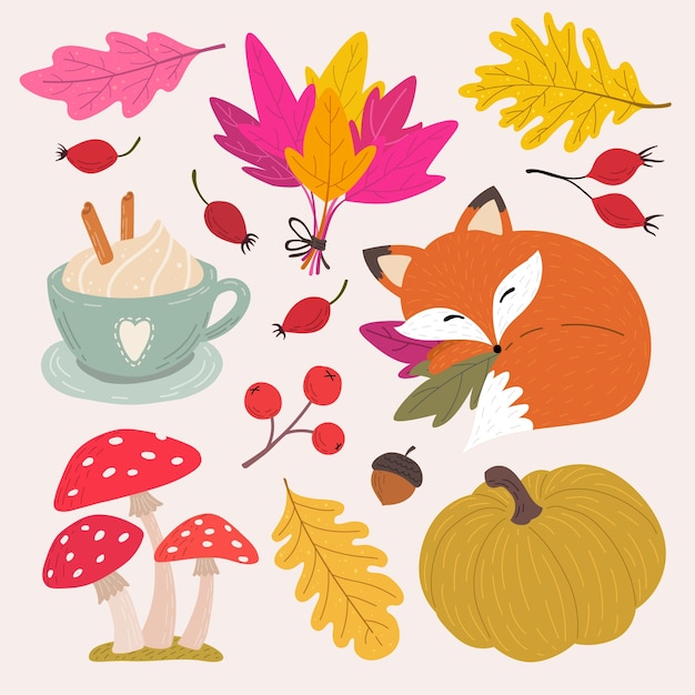 Free vector hand drawn elements collection for autumn celebration