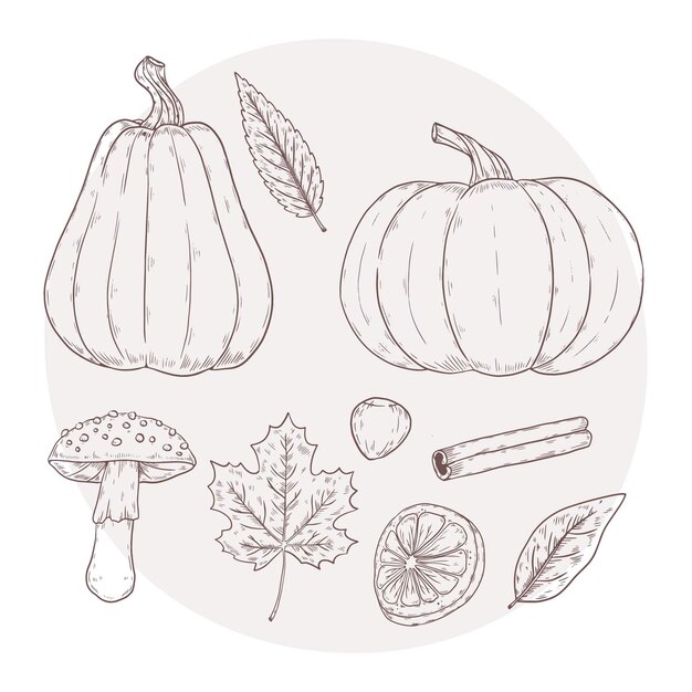 秋の手描き要素コレクション