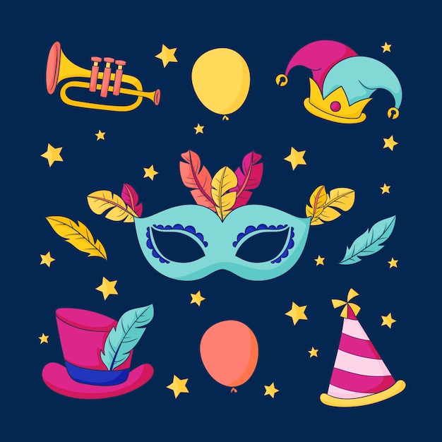 Free vector hand drawn elements collection for carnival celebration