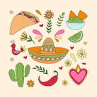 Free vector hand drawn elements collection for cinco de mayo celebration