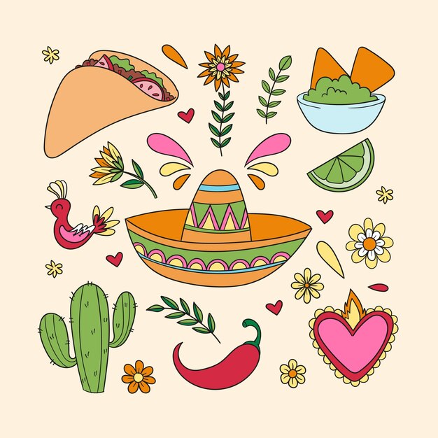 Hand drawn elements collection for cinco de mayo celebration
