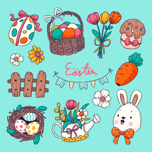 Free vector hand drawn elements collection for easter holiday