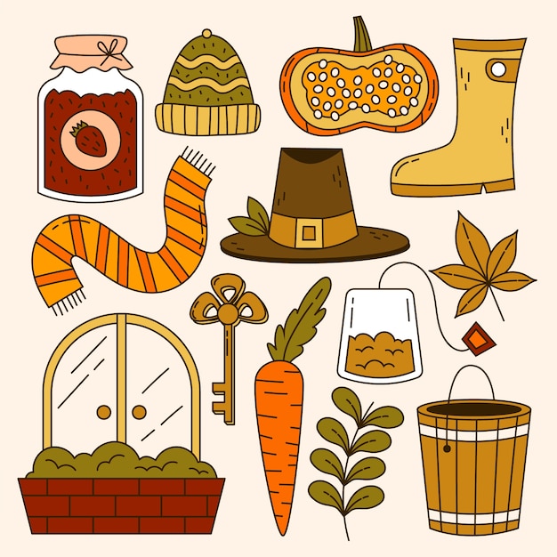 Free vector hand drawn elements collection for fall season celebration