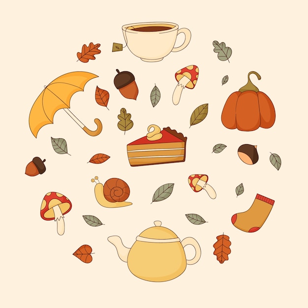 hand drawn elements collection for fall season celebration