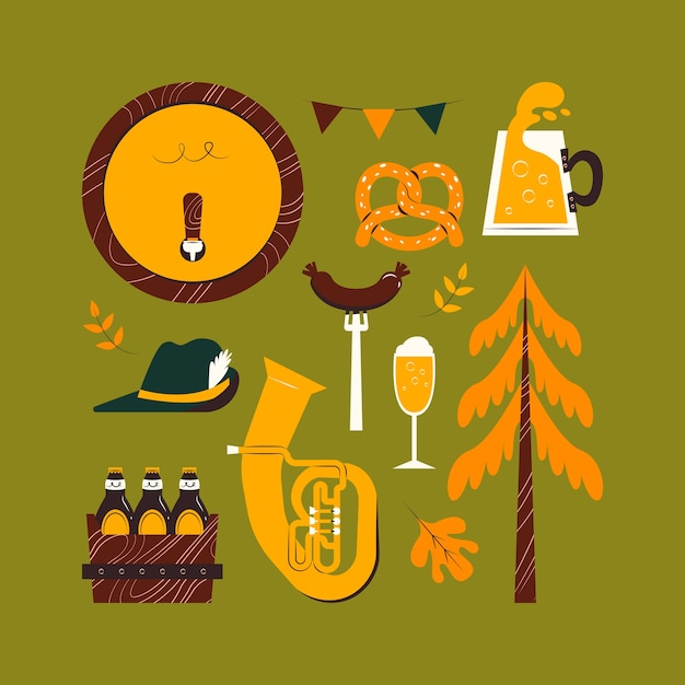 Collezione di elementi disegnati a mano per la celebrazione del festival della birra oktoberfest