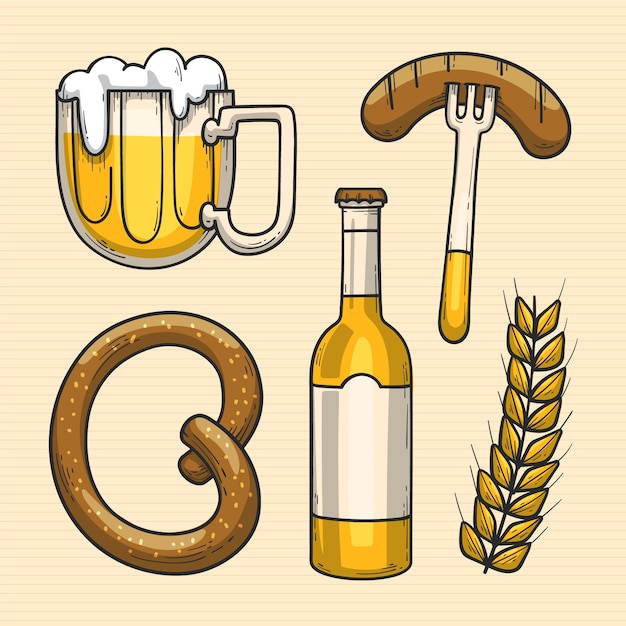 Free vector hand drawn elements collection for oktoberfest celebration