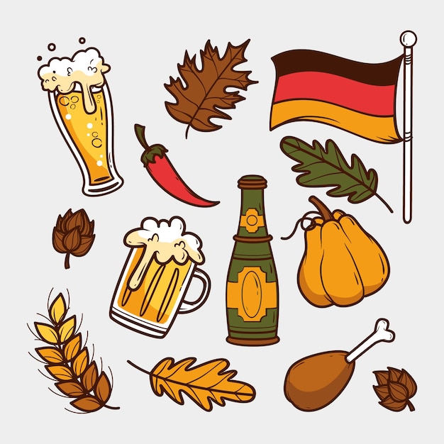 Free vector hand drawn elements collection for oktoberfest festival