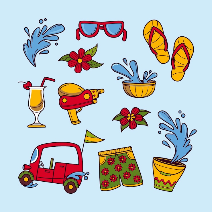 Free Vector hand drawn elements collection for songkran water festival celebration