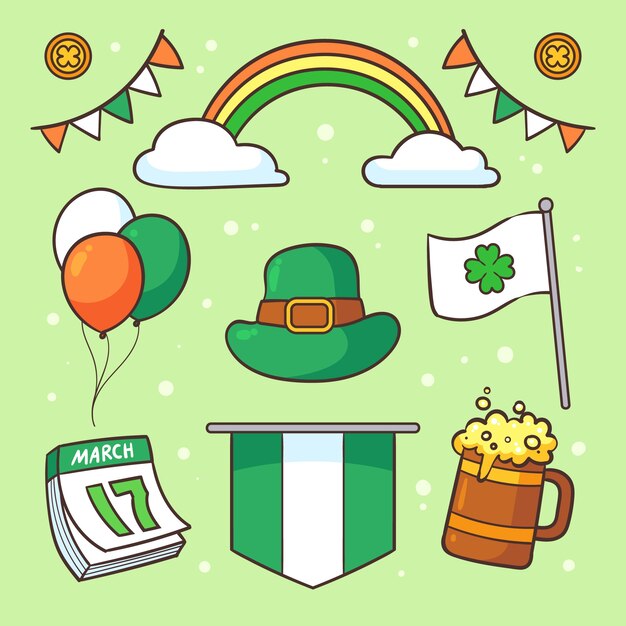 Hand drawn elements collection for st patrick's day celebration