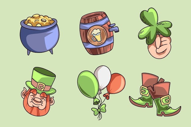 Free vector hand drawn elements collection for st patrick's day celebration